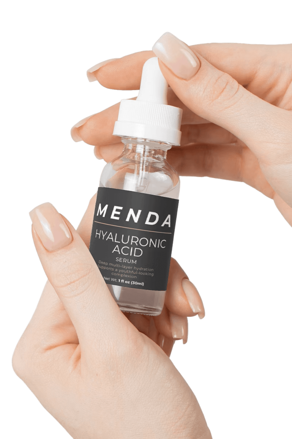 Hands holding a serum bottle